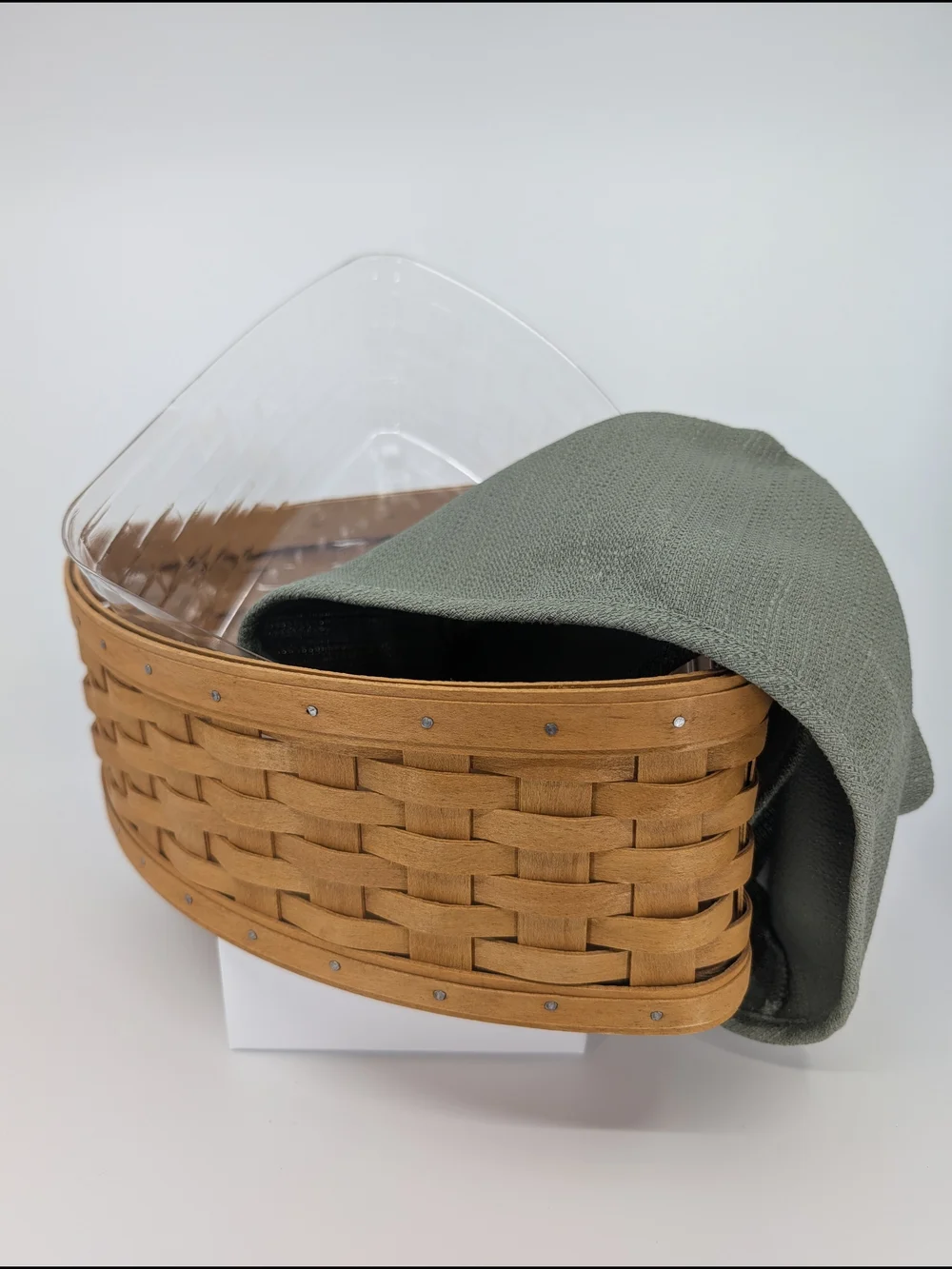 Longaberger Corner Basket with Sage Green Liner & Protector 12470